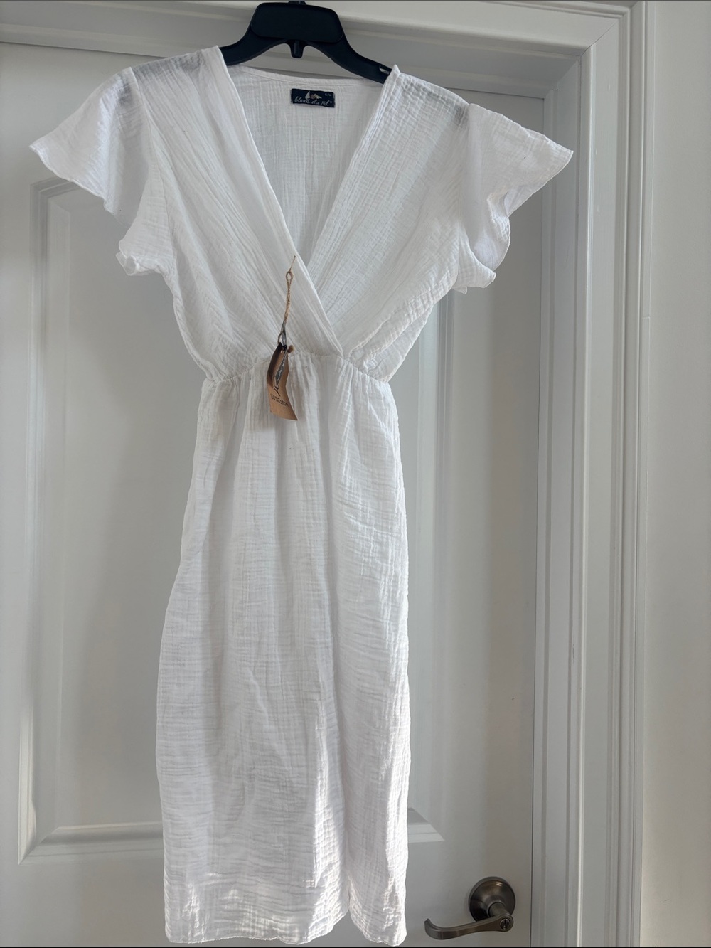 White Gauze Wrap Midi Dress by Blanc Du Nil NWT